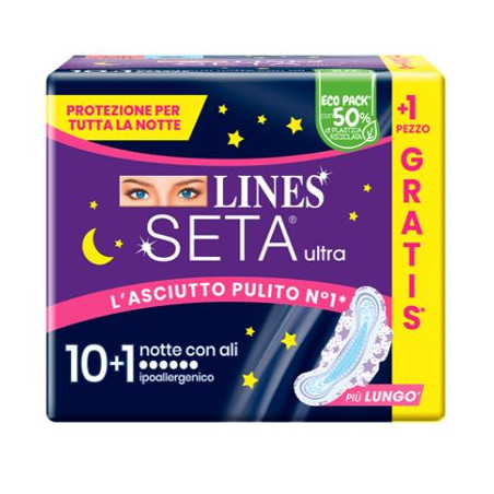 Lines Seta Ultra Assorbenti Notte Cp 10+1 Pezzi Lines Seta Ultra Assorbenti Notte Cp 10+1 Pezzi