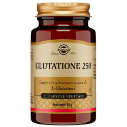 Barattolo da 30 capsule vegetali di Solgar Glutatione, integratore depurativo per la salute del fegato.