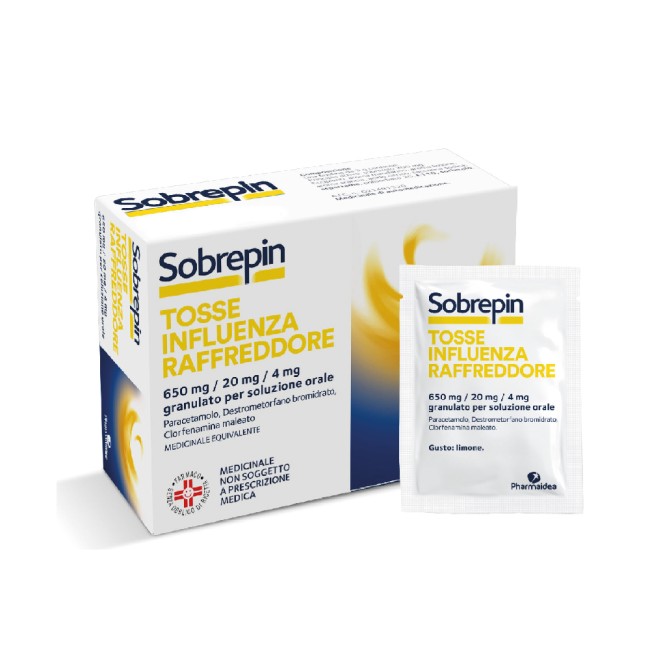 Confezione da 10 bustine di Sobrepin Tosse Influenza e Raffreddore Farmaco Per Sindrome Influenzale.
