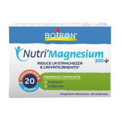 Confezione da 80 compresse di Boiron Nutri'Magnesium 300+, integratore per stanchezza e fatica fisica.