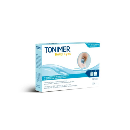 Confezione da 16 pezzi di Tonimer Eyes Baby Salviettine Oftalmiche, salviette monouso utili per pulire gli occhi dei bambini.