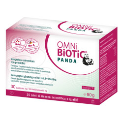 Confezione da 30 bustine di Omni-Biotic PANDA, integratore per l'intestino di donne in gravidanza, bambini e neonati.