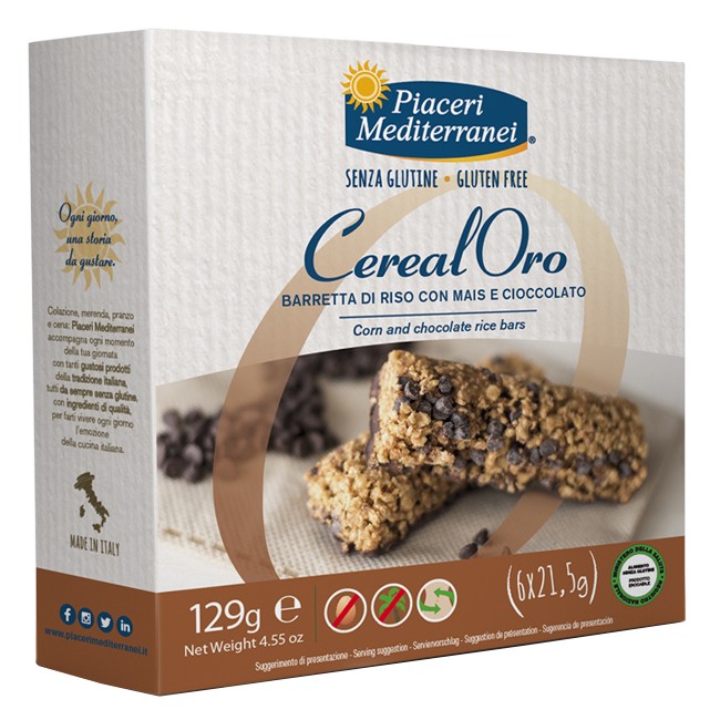 PIACERI MEDITERRANEI BARRETTA DI RISO CON MAIS E CIOCCOLATO 129 G PIACERI MEDITERRANEI BARRETTA DI RISO CON MAIS E CIOCCOLATO 129 G