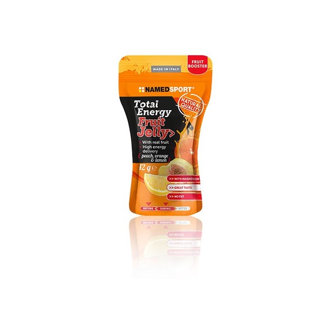 Confezione da 42 grammi di Named Sport Total Energy Fruit Jelly, gel energizzante. Confezione da 42 grammi di Named Sport Total Energy Fruit Jelly, gel energizzante.