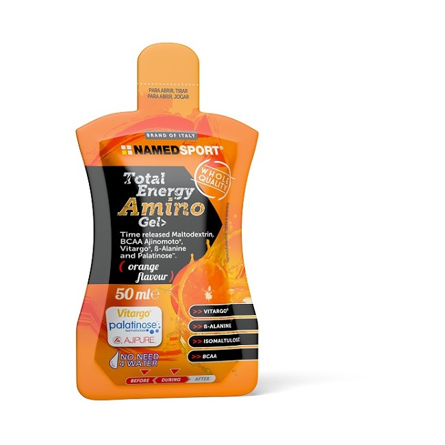 Busta da 50 ml di Named Sport Total Energy Amino, gel energetico per prestazioni di resistenza. Busta da 50 ml di Named Sport Total Energy Amino, gel energetico per prestazioni di resistenza.