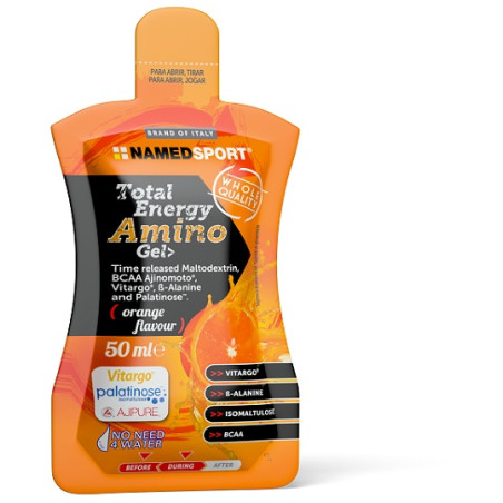 Busta da 50 ml di Named Sport Total Energy Amino, gel energetico per prestazioni di resistenza. Busta da 50 ml di Named Sport Total Energy Amino, gel energetico per prestazioni di resistenza.