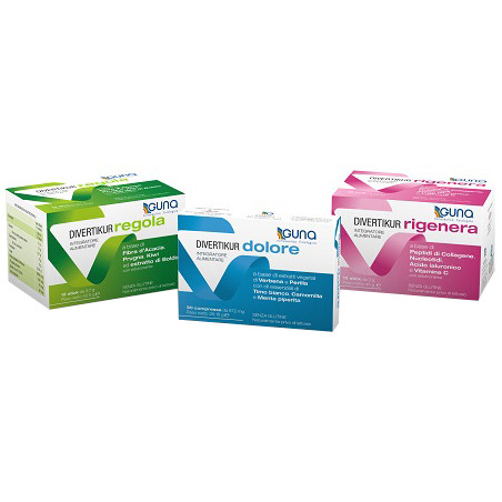 Confezione da 30 compresse di Guna Divertikur Dolore integratore per i diverticoli.