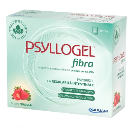Confezione da 20 bustine di Psyllogel Fibra Fragola integratore per la stitichezza