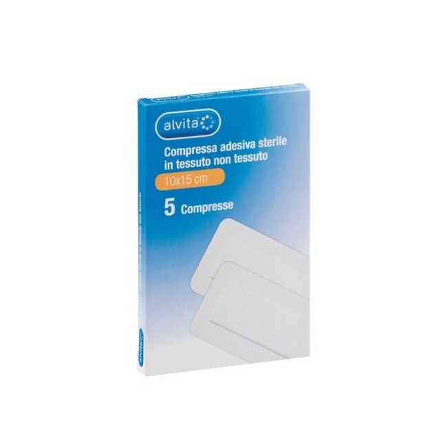 ALVITA GARZA COMPRESSA ADESIVA STERILE IN TESSUTO NON TESSUTO ESTENSIBILE BIANCO 10X15CM 5 PEZZI ALVITA GARZA COMPRESSA ADESIVA STERILE IN TESSUTO NON TESSUTO ESTENSIBILE BIANCO 10X15CM 5 PEZZI
