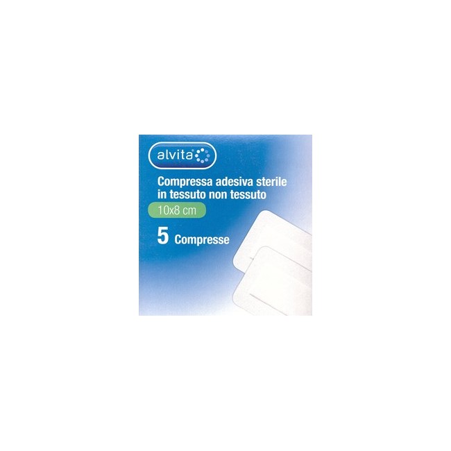 ALVITA GARZA COMPRESSA ADESIVA STERILE IN TESSUTO NON TESSUTO ESTENSIBILE BIANCO 10X8CM 5 PEZZI ALVITA GARZA COMPRESSA ADESIVA STERILE IN TESSUTO NON TESSUTO ESTENSIBILE BIANCO 10X8CM 5 PEZZI