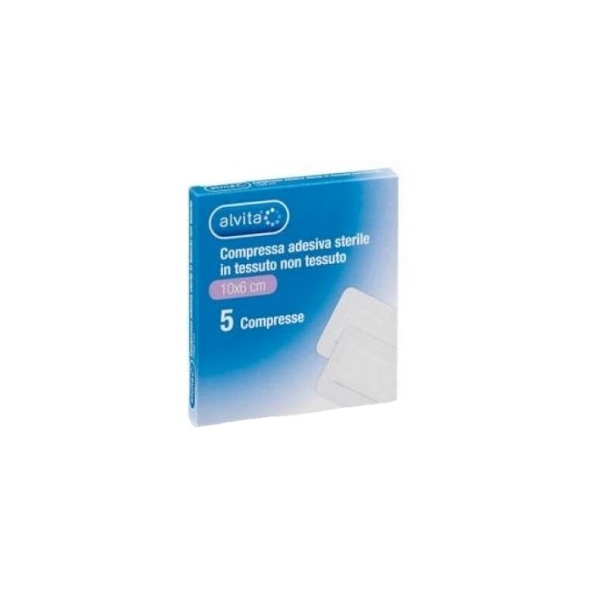 ALVITA GARZA COMPRESSA ADESIVA STERILE IN TESSUTO NON TESSUTO ESTENSIBILE BIANCO 10X6CM 5 PEZZI ALVITA GARZA COMPRESSA ADESIVA STERILE IN TESSUTO NON TESSUTO ESTENSIBILE BIANCO 10X6CM 5 PEZZI
