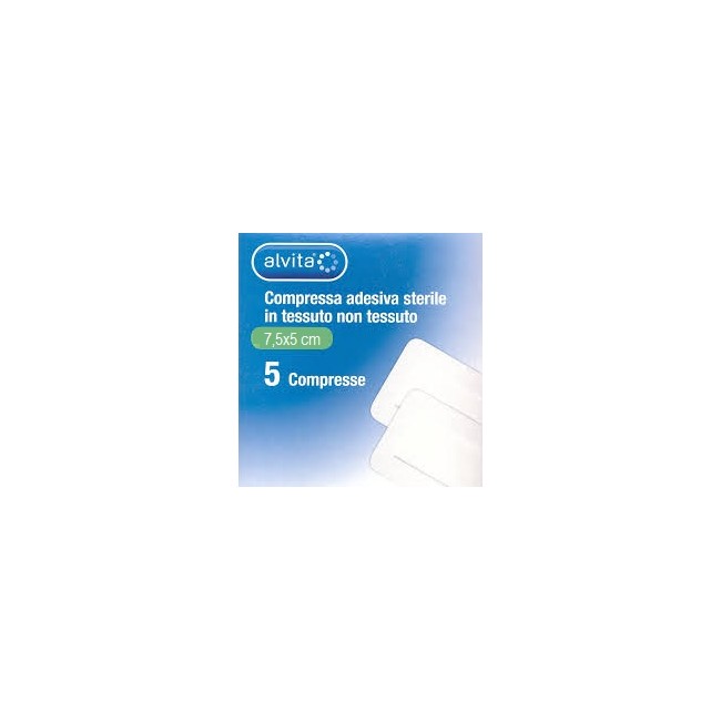 ALVITA GARZA COMPRESSA ADESIVA STERILE IN TESSUTO NON TESSUTO ESTENSIBILE BIANCO 7,2X5CM 5 PEZZI ALVITA GARZA COMPRESSA ADESIVA STERILE IN TESSUTO NON TESSUTO ESTENSIBILE BIANCO 7,2X5CM 5 PEZZI
