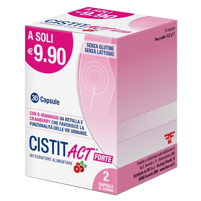 Confezione da 30 capsule di Cistit Act Forte, integratore per la salute delle vie urinarie. Confezione da 30 capsule di Cistit Act Forte, integratore per la salute delle vie urinarie.