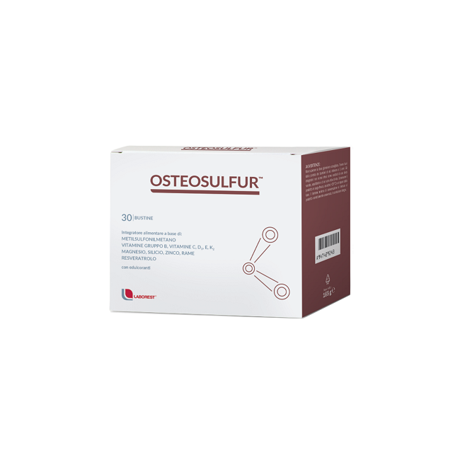 Confezione da 30 bustine di Osteosulfur, integratore per ossa forti e sane. Confezione da 30 bustine di Osteosulfur, integratore per ossa forti e sane.