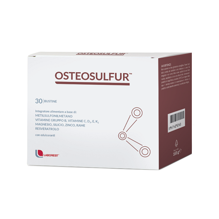 Confezione da 30 bustine di Osteosulfur, integratore per ossa forti e sane. Confezione da 30 bustine di Osteosulfur, integratore per ossa forti e sane.