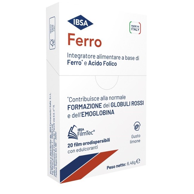 Confezione da 20 film orodispersibili di Ibsa ferro integratore di ferro e acido folico. Confezione da 20 film orodispersibili di Ibsa ferro integratore di ferro e acido folico.