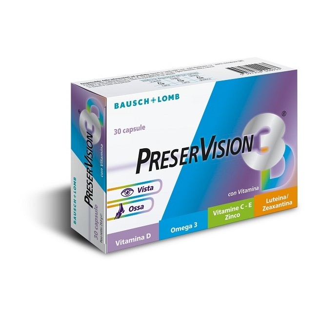 Confezione da 30 capsule di PreserVision 3D, integratore per il benessere degli occhi e della vista. Confezione da 30 capsule di PreserVision 3D, integratore per il benessere degli occhi e della vista.