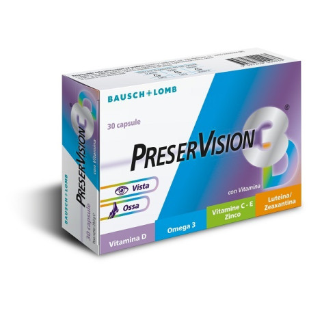 Confezione da 30 capsule di PreserVision 3D, integratore per il benessere degli occhi e della vista.