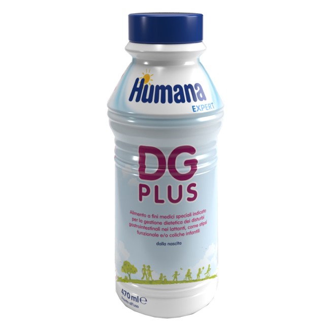 Bottiglia da 470 ml di Humana Expert DG Plus, latte per bambini affetti da stitichezza e coliche. Bottiglia da 470 ml di Humana Expert DG Plus, latte per bambini affetti da stitichezza e coliche.