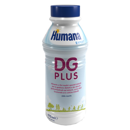 Bottiglia da 470 ml di Humana Expert DG Plus, latte per bambini affetti da stitichezza e coliche.