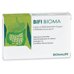 Confezione da 30 capsule di Bifibioma, integratore per diarrea e gonfiore addominale.