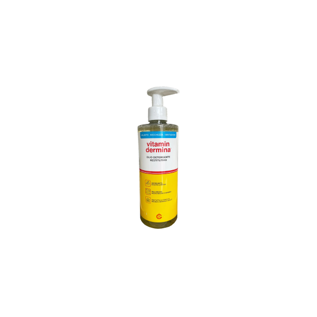 Flacone da 500 ml di Vitamindermina Olio Detergente Nutriente E Restitutivo Per Pelle Secca. Flacone da 500 ml di Vitamindermina Olio Detergente Nutriente E Restitutivo Per Pelle Secca.