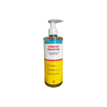 Flacone da 500 ml di Vitamindermina Olio Detergente Nutriente E Restitutivo Per Pelle Secca.