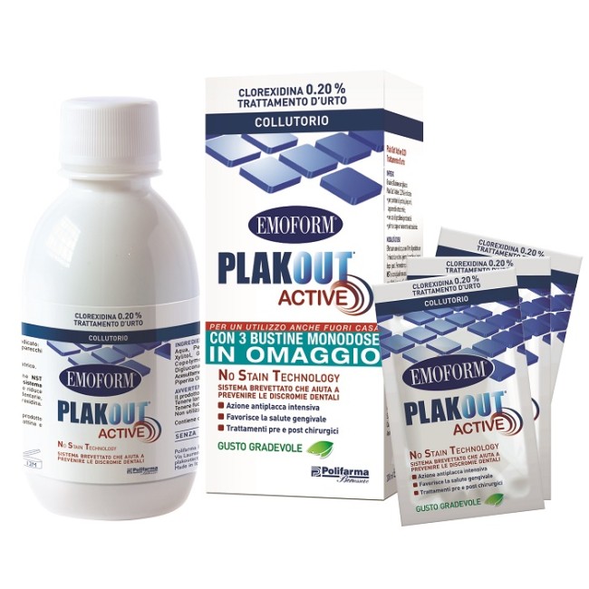Emoform Plakout Active Collutorio Intensivo Con Clorexidina 0,20% 200 Ml + 3 Buste Omaggio