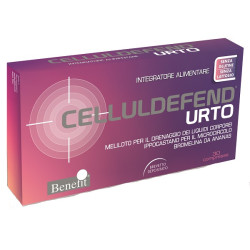 Confezione da 30 compresse di Celluldefend Urto, integratore per microcircolo e drenaggio dei liquidi.