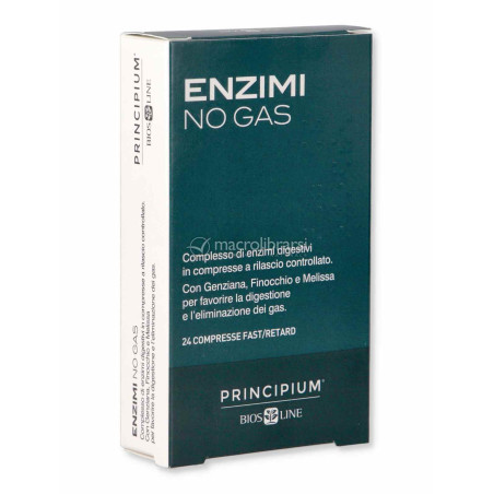 Confezione da 24 compresse di Bios Line Principium Enzimi No Gas, integratore utile contro mal di pancia e gonfiore addominale.