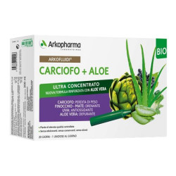 Confezione da 20 flaconcini di Arkofluidi Carciofo + Aloe Vera, integratore per dimagrire e purificare l'organismo.
