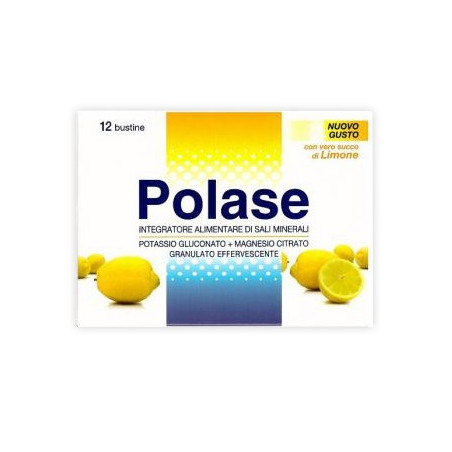Confezione da 12 bustine di Polase, integratore di sali minerali contro la stanchezza.