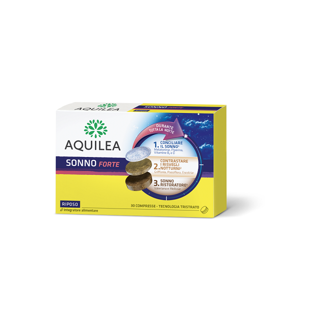 Confezione da 30 compresse di Aquilea Sonno Forte, integratore per il rilassamento e il sonno.