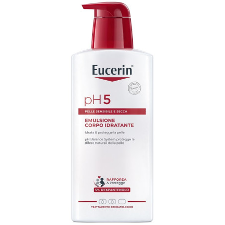 Flacone da 400 ml di Eucerin Ph5 Emulsione Corpo Idratante Emolliente Per La Pelle Normale E Secca.