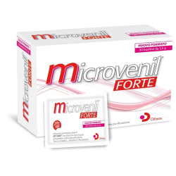 Confezione da 20 bustine di Microvenil Forte, integratore per edemi e gambe pesanti.