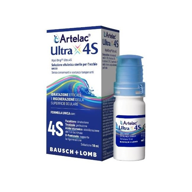 Flacone da 10 ml di Artelac Ultra 4S, collirio Idratante per occhi secchi. Flacone da 10 ml di Artelac Ultra 4S, collirio Idratante per occhi secchi.