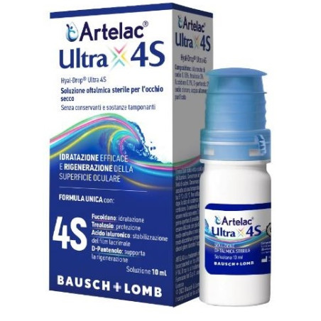 Flacone da 10 ml di Artelac Ultra 4S, collirio Idratante per occhi secchi.