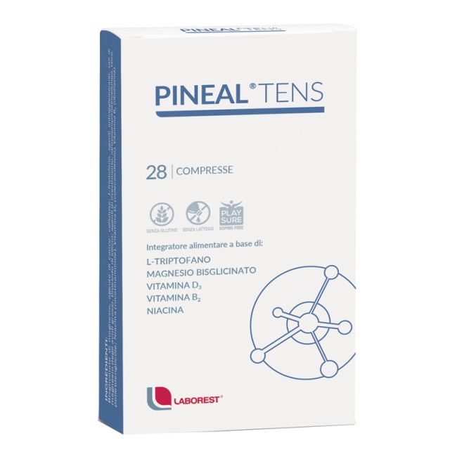 Confezione da 28 compresse di Pineal Tens, integratore utile in caso di stress e stanchezza.