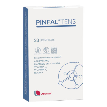 Confezione da 28 compresse di Pineal Tens, integratore utile in caso di stress e stanchezza.