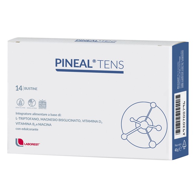 Confezione da 14 bustine di Pineal Tens, integratore contro stress e disturbi del sonno. Confezione da 14 bustine di Pineal Tens, integratore contro stress e disturbi del sonno.