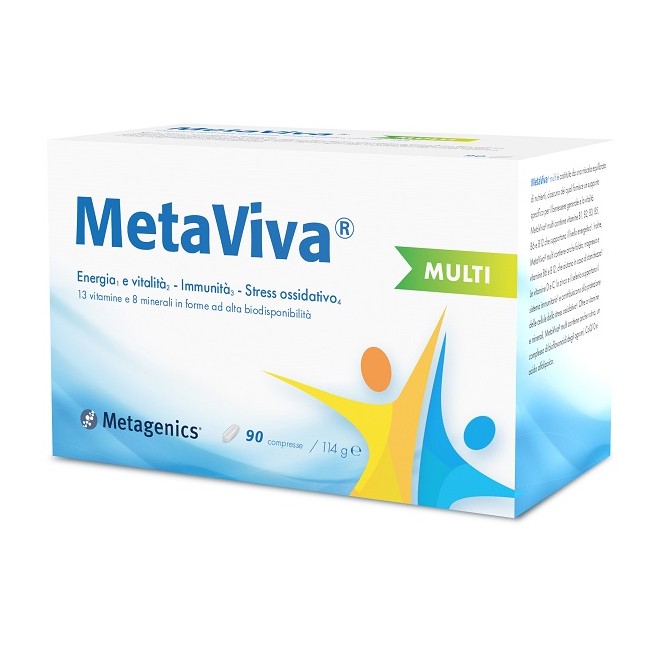 Confezione da 90 compresse di Metagenics Metaviva integratore multivitaminico multi-minerale. Confezione da 90 compresse di Metagenics Metaviva integratore multivitaminico multi-minerale.