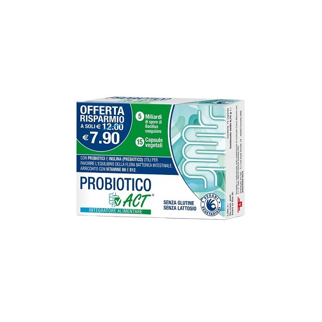 Confezione da 15 Capsule di Probiotico Act integratore di fermenti lattici Confezione da 15 Capsule di Probiotico Act integratore di fermenti lattici