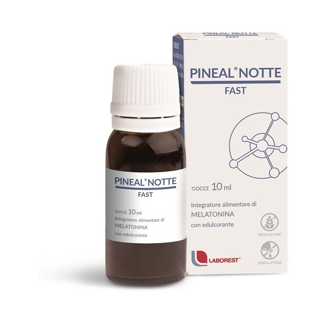 Flacone da 10 ml di Pineal Notte Fast Gocce, integratore che favorisce un sonno riposante.