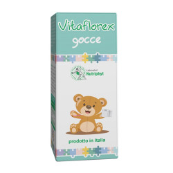 Flacone da 5 ml di Vitaflorex, integratore per il benessere intestinale dei bambini.