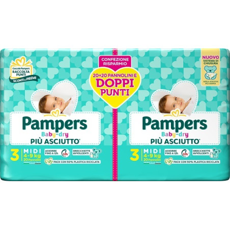 Pampers Baby Dry Pannolino Duo Downcount Midi 40 Pezzi Pampers Baby Dry Pannolino Duo Downcount Midi 40 Pezzi