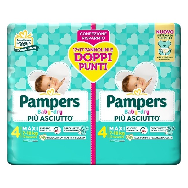 Pampers Baby Dry Pannolino Duo Downcount Maxi 34 Pezzi Pampers Baby Dry Pannolino Duo Downcount Maxi 34 Pezzi