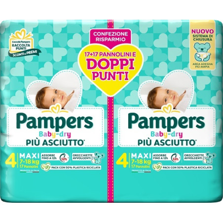 Pampers Baby Dry Pannolino Duo Downcount Maxi 34 Pezzi Pampers Baby Dry Pannolino Duo Downcount Maxi 34 Pezzi