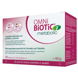 Confezione da 30 bustine di Omni-Biotic Metabolic, integratore per l'equilibrio intestinale e il metabolismo.