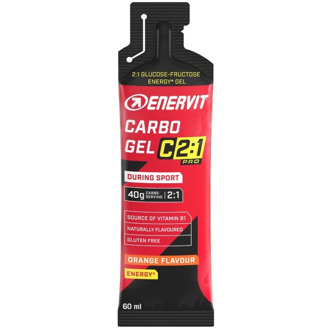Bustina da 60 ml di Enervit Carbo Gel C2:1 Pro Orange contro i cali di energia. Bustina da 60 ml di Enervit Carbo Gel C2:1 Pro Orange contro i cali di energia.