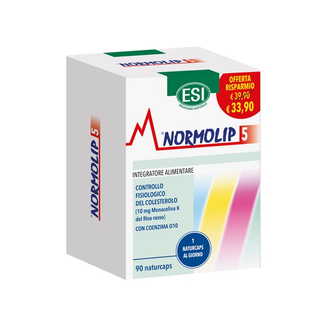 Confezione da 90 capsule vegetali di Esi Normolip 5 integratore per abbassare il colesterolo. Confezione da 90 capsule vegetali di Esi Normolip 5 integratore per abbassare il colesterolo.